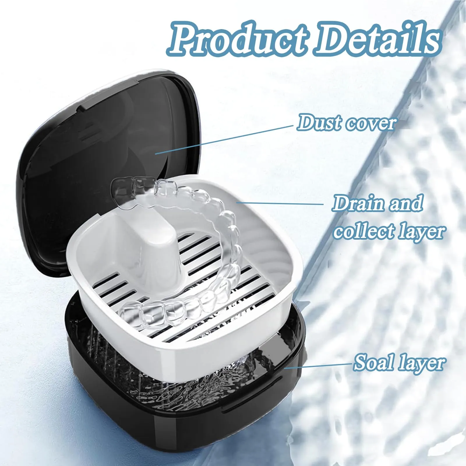2 pieces braces box, portable denture box, denture box for grinding splints and dental splints cleaning, denture box for children and adults, extra deep for overnight soaking