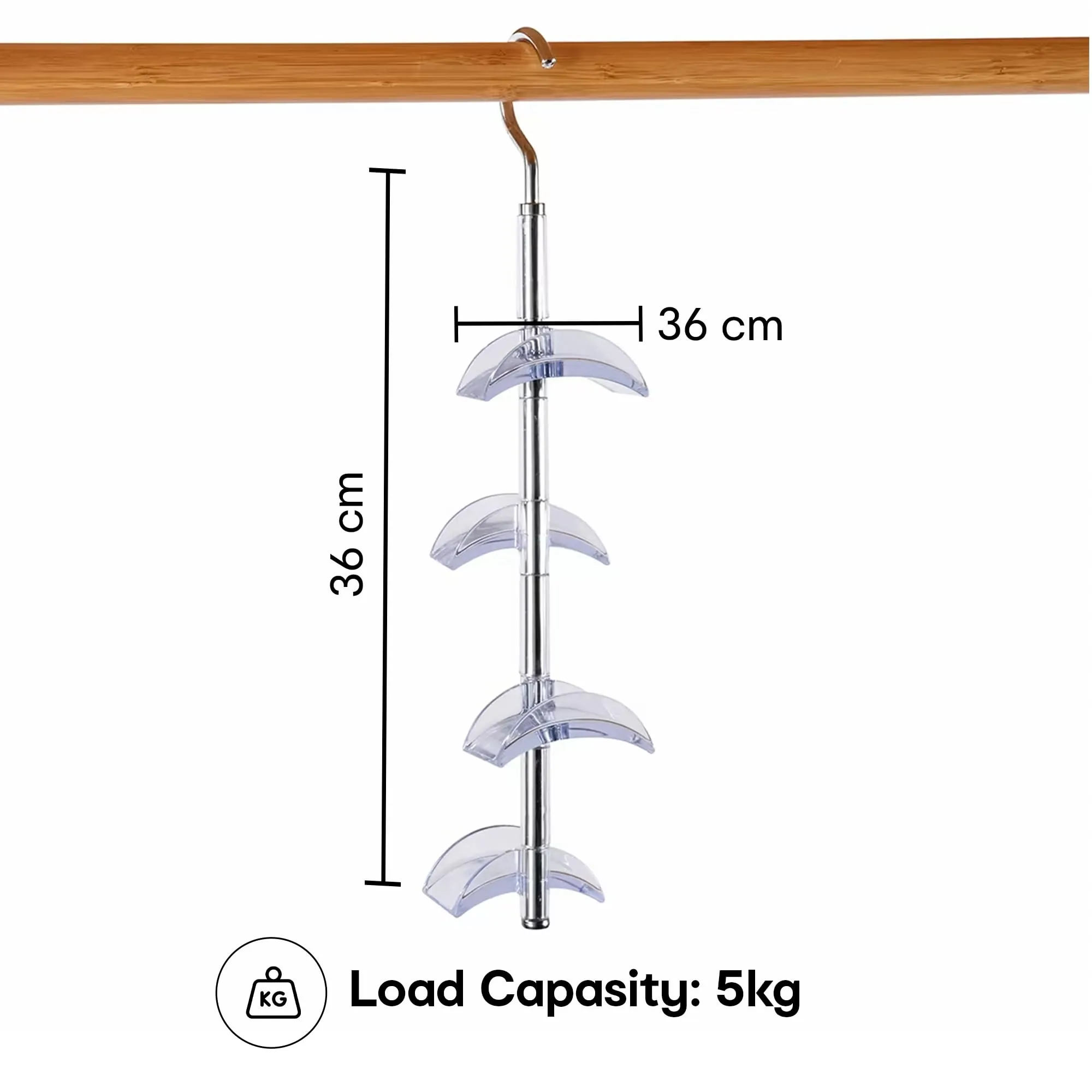 Anko 4 Tier Stainless Steel Organizer Hanging Closet Hook for Purses, Ties, Belts, Handbags, Accessories Organizer | Portable Hanging Organiser with Wide Hooks |39cm (H) x 7cm (W) x 5.5cm (D)