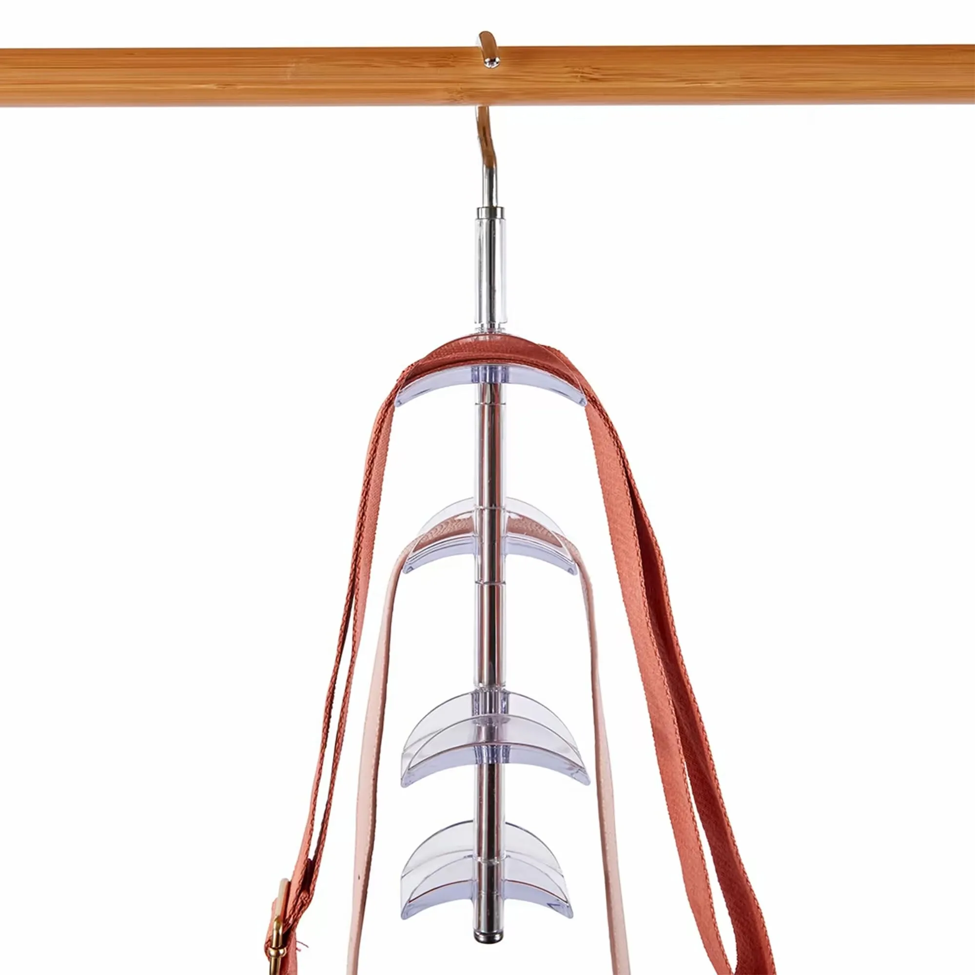 Anko 4 Tier Stainless Steel Organizer Hanging Closet Hook for Purses, Ties, Belts, Handbags, Accessories Organizer | Portable Hanging Organiser with Wide Hooks |39cm (H) x 7cm (W) x 5.5cm (D)