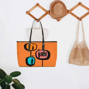 Atomic Cat, Retro Orange, Geometric, Mid Century Modern Style PU Leather Shoulder Bag