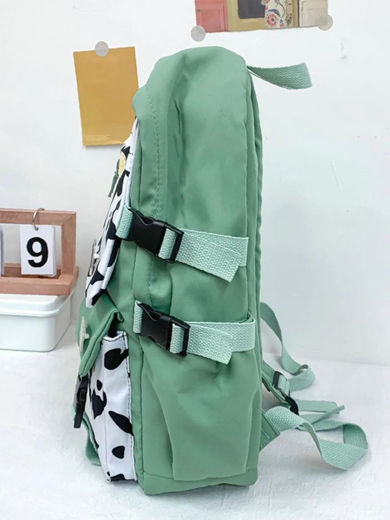 Bag For Love  Cow Print Buckle Decor Functional Backpack   Women Backpacks