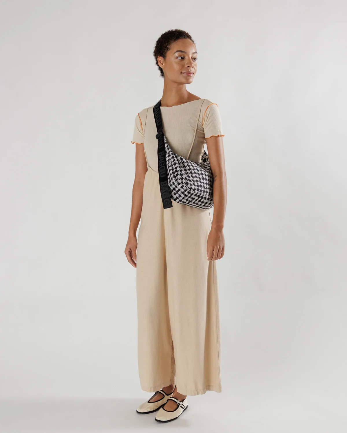 B&W Gingham Medium Crescent Bag
