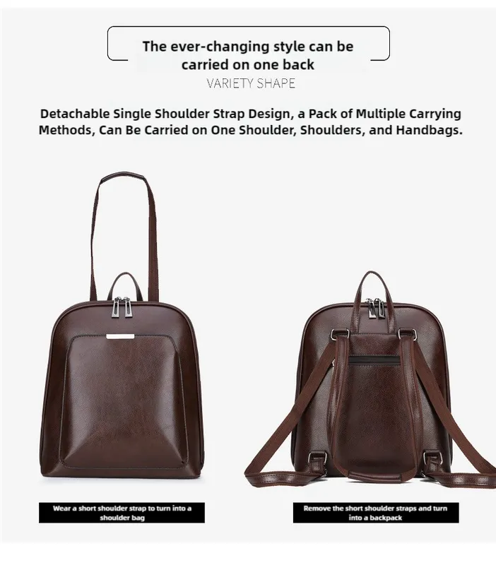 Brown Stylish Women's PU Leather Backpack - Spacious, Anti-Theft, Multi-Pocket Travel Bag for School or Work