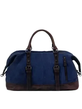 Canvas & Leather Messenger Shoulder Bag - Blue