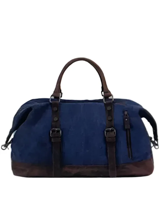 Canvas & Leather Messenger Shoulder Bag - Blue