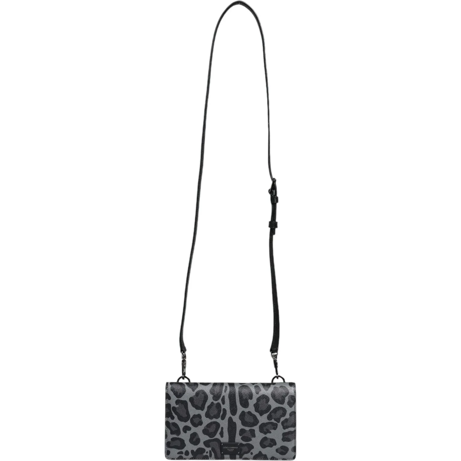 Dolce & Gabbana Black Gray Leopard Leather Bifold Card Slot Crossbody Bag