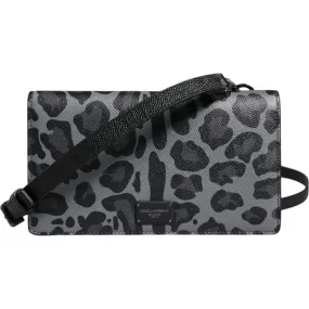 Dolce & Gabbana Black Gray Leopard Leather Bifold Card Slot Crossbody Bag