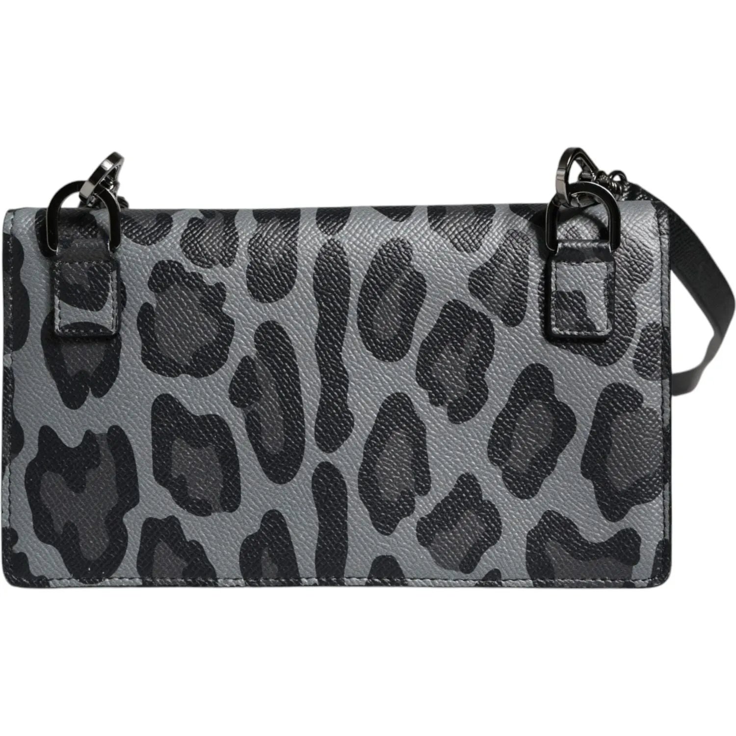 Dolce & Gabbana Black Gray Leopard Leather Bifold Card Slot Crossbody Bag