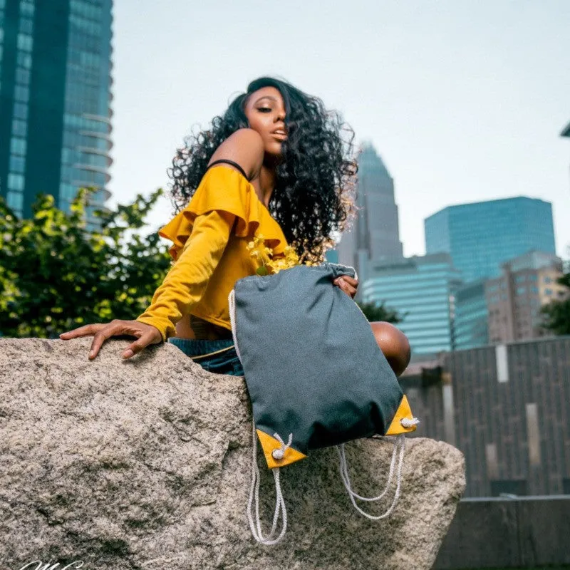 Earth Bag Drawstring, Navy (Upcycled Billboard Bags)
