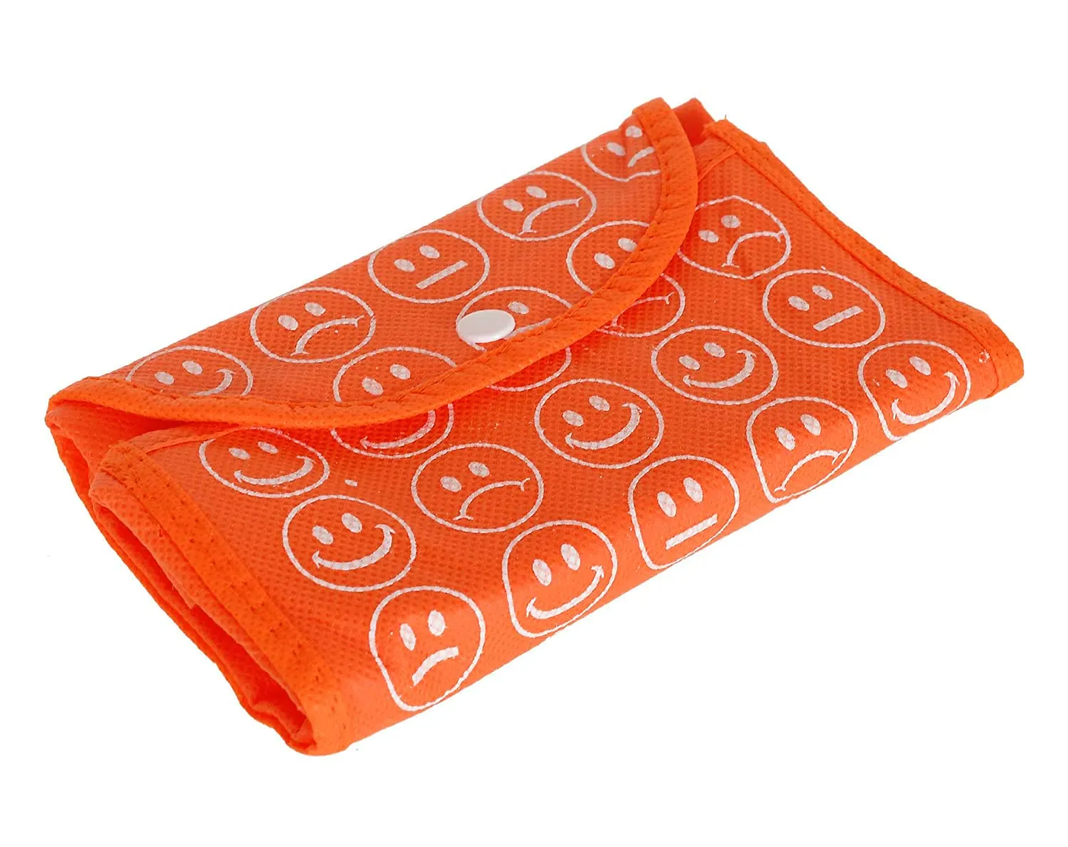Heart Home Smiley Printed Foldable Non-Woven Grocery Shopping Bag with One Small Pocket- Pack of 2 (Green & Orange) -45LUGHH0137