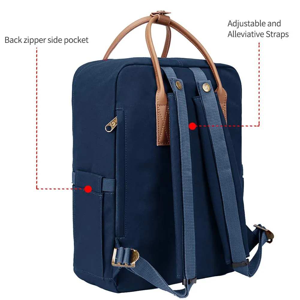KALIDI Classic Backpack for Women,15 Inches Laptop Vintage Canvas Leather Backpack Camping Rucksack Travel Outdoor Daypack College School Bag (Marine-Leather)