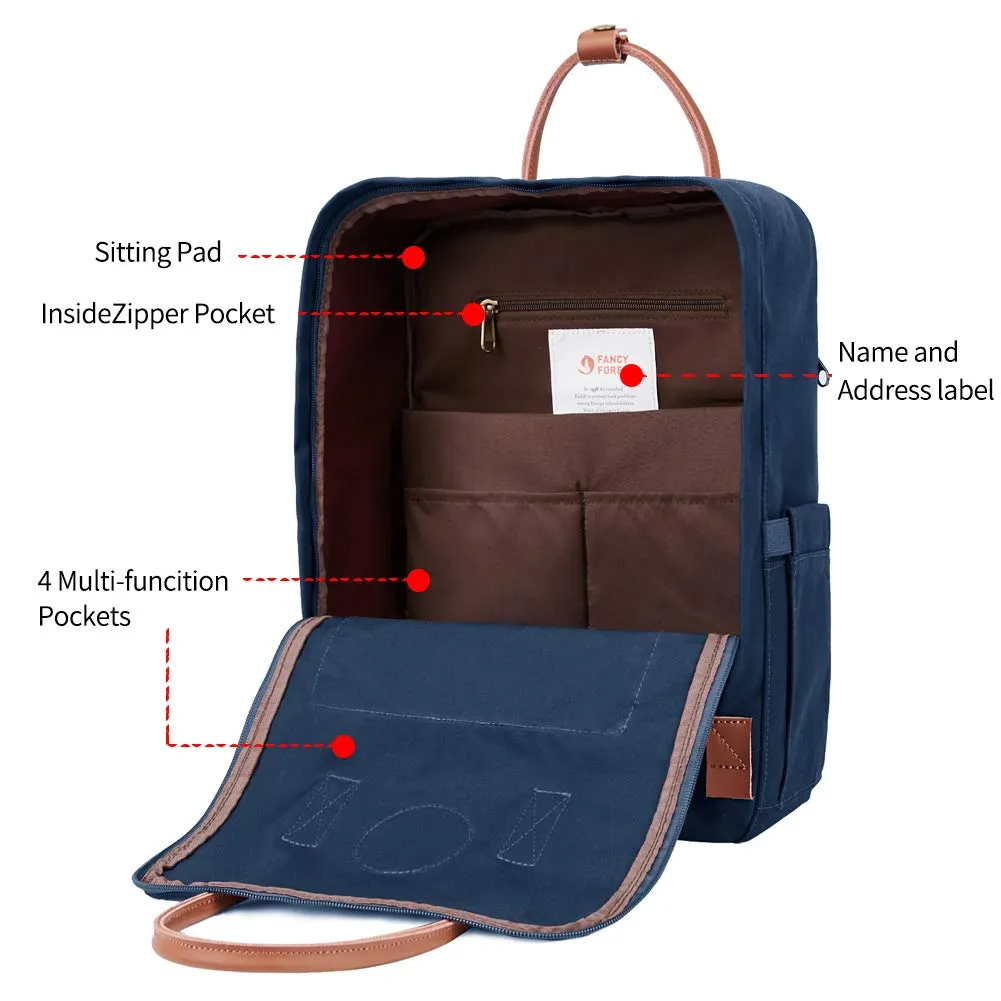 KALIDI Classic Backpack for Women,15 Inches Laptop Vintage Canvas Leather Backpack Camping Rucksack Travel Outdoor Daypack College School Bag (Marine-Leather)