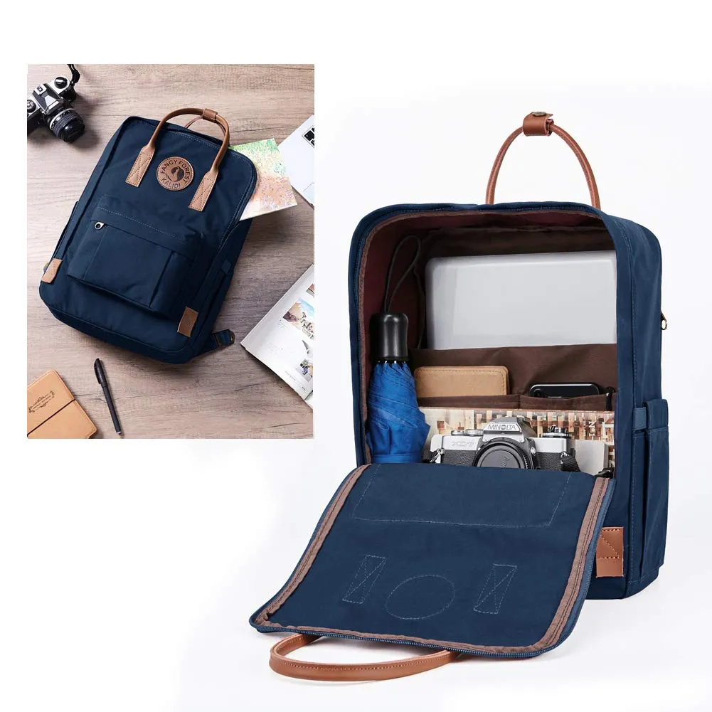 KALIDI Classic Backpack for Women,15 Inches Laptop Vintage Canvas Leather Backpack Camping Rucksack Travel Outdoor Daypack College School Bag (Marine-Leather)