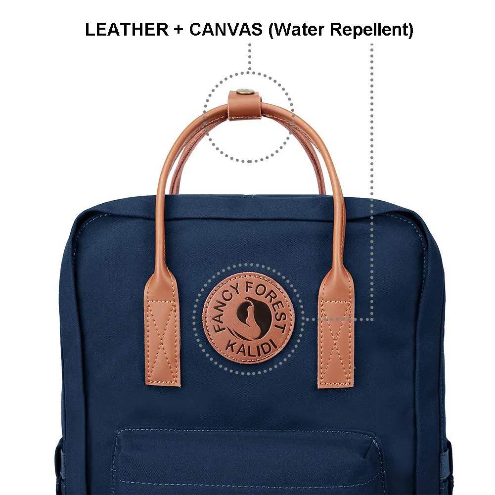 KALIDI Classic Backpack for Women,15 Inches Laptop Vintage Canvas Leather Backpack Camping Rucksack Travel Outdoor Daypack College School Bag (Marine-Leather)