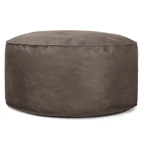Large Round Pouffe - Distressed Leather Natural Slate