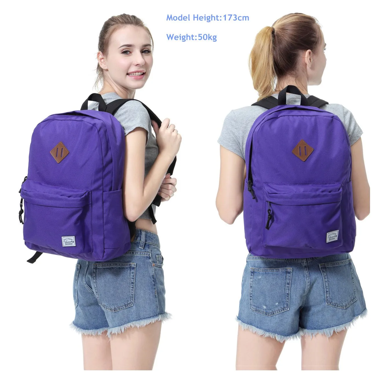Lightweight Backpack for School, VASCHY Classic Basic Water Resistant Casual Daypack for Travel with Bottle Side Pockets (Purple)