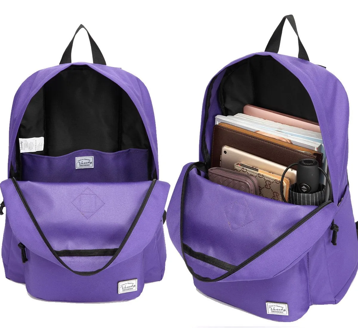 Lightweight Backpack for School, VASCHY Classic Basic Water Resistant Casual Daypack for Travel with Bottle Side Pockets (Purple)