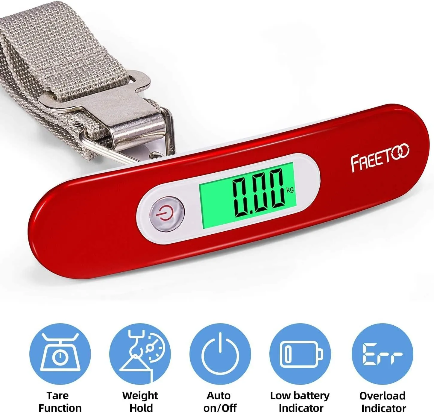 Luggage Scale Portable Digital Weight Scale for Travel Suitcase Weigher with Tare Function 110 Lb/ 50Kg Capacity Red