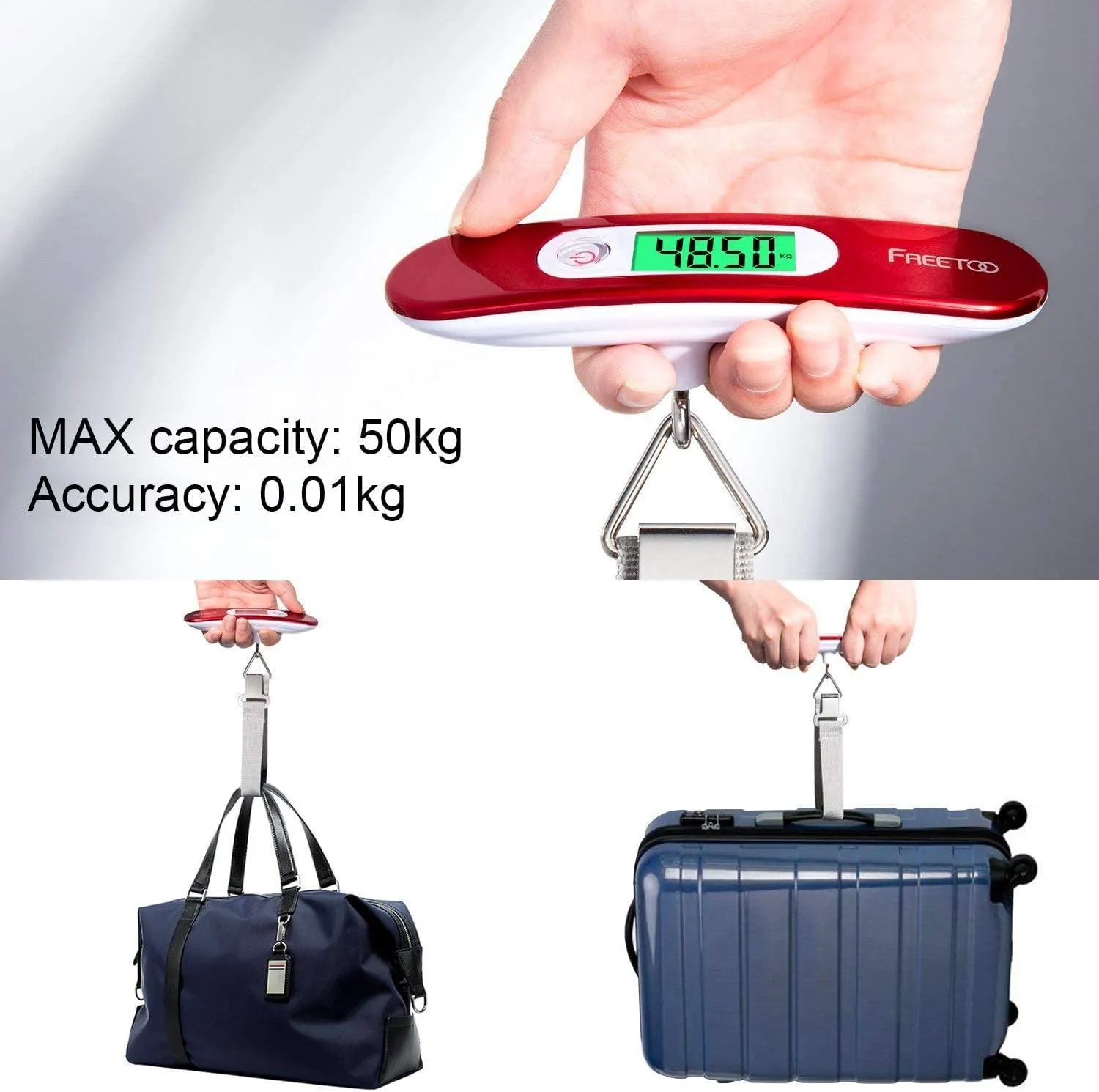 Luggage Scale Portable Digital Weight Scale for Travel Suitcase Weigher with Tare Function 110 Lb/ 50Kg Capacity Red