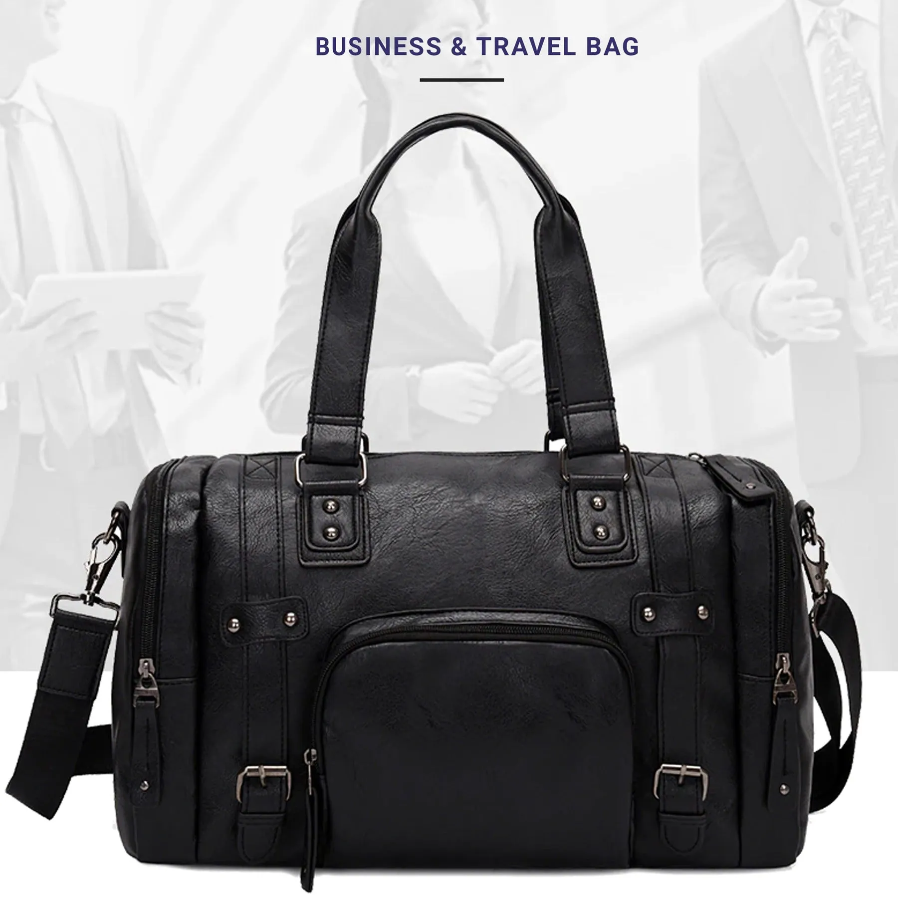 Luxury Men Durable Zipper Luggage Bag | LL PU Travel Duffle Leather Bag