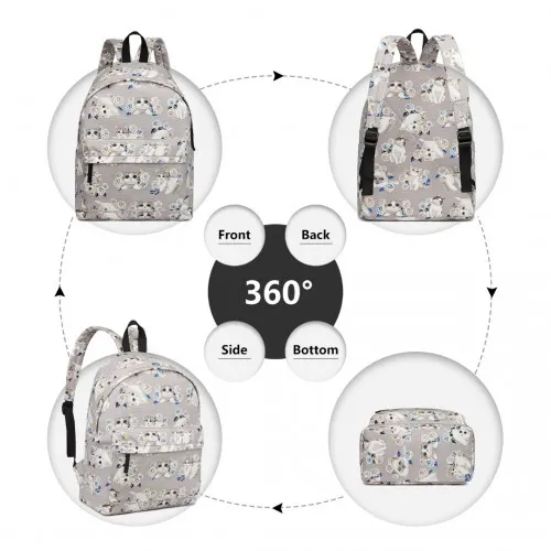 Miss Lulu Large Cat Polka Dot Backpack - Stylish & Functional Grey Backpack for Everyday Essentials