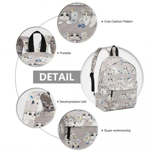Miss Lulu Large Cat Polka Dot Backpack - Stylish & Functional Grey Backpack for Everyday Essentials