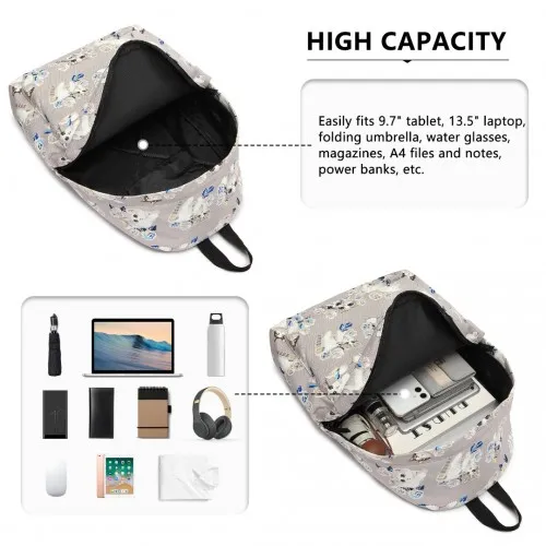 Miss Lulu Large Cat Polka Dot Backpack - Stylish & Functional Grey Backpack for Everyday Essentials