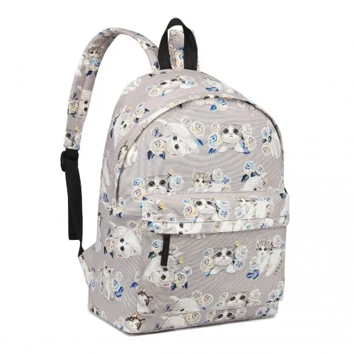 Miss Lulu Large Cat Polka Dot Backpack - Stylish & Functional Grey Backpack for Everyday Essentials