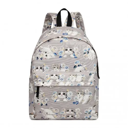 Miss Lulu Large Cat Polka Dot Backpack - Stylish & Functional Grey Backpack for Everyday Essentials