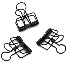 NXG 12-Pack Medium Metal Wire Binder Clips, Office Supplier School Accessories,Colorful Hollow Out Paper Organizer, Paper Binder Clip (Black)