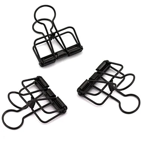 NXG 12-Pack Medium Metal Wire Binder Clips, Office Supplier School Accessories,Colorful Hollow Out Paper Organizer, Paper Binder Clip (Black)