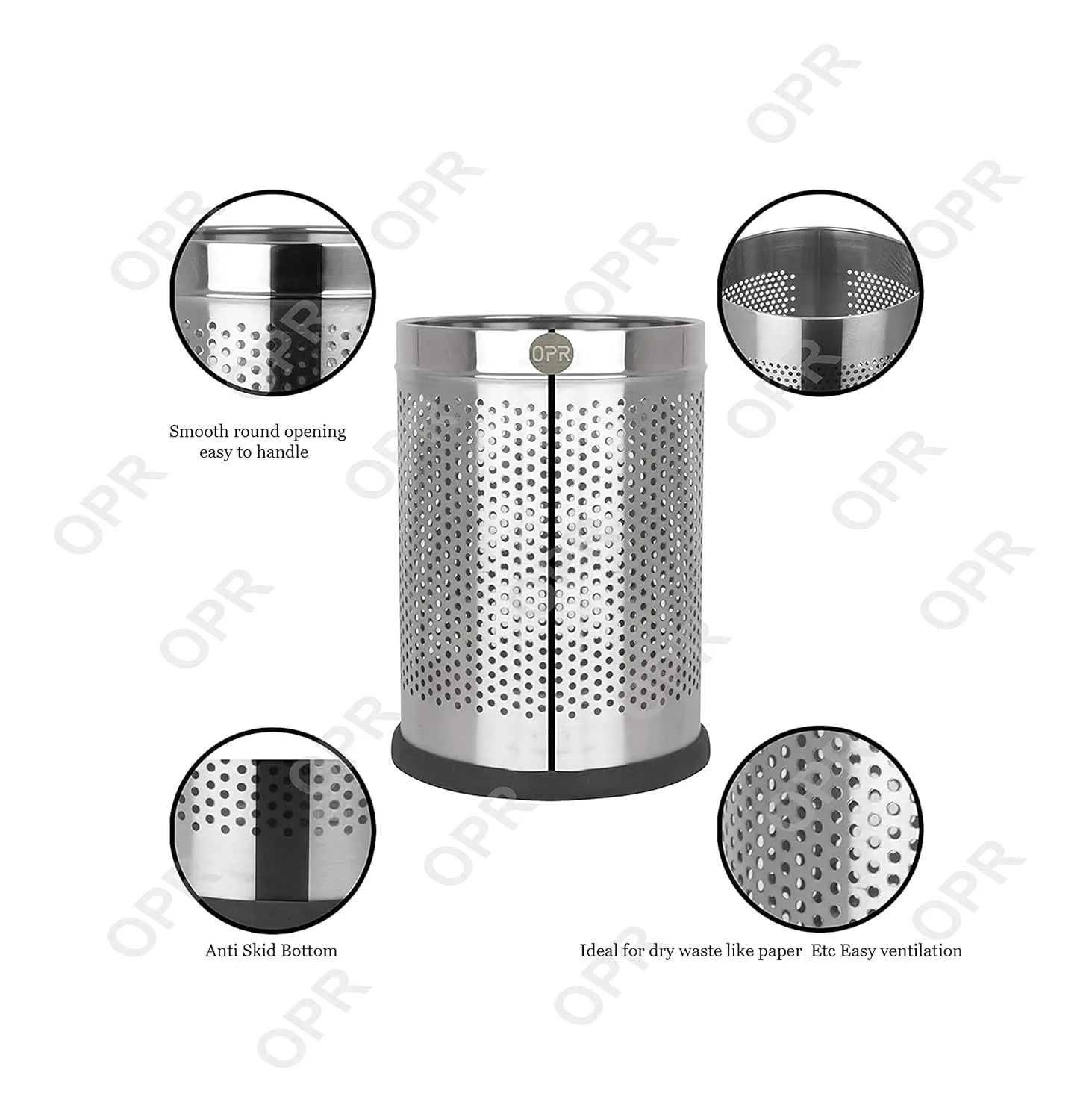 OPR Stainless Steel Dustbin Open Perforated Dustbin Without Lid