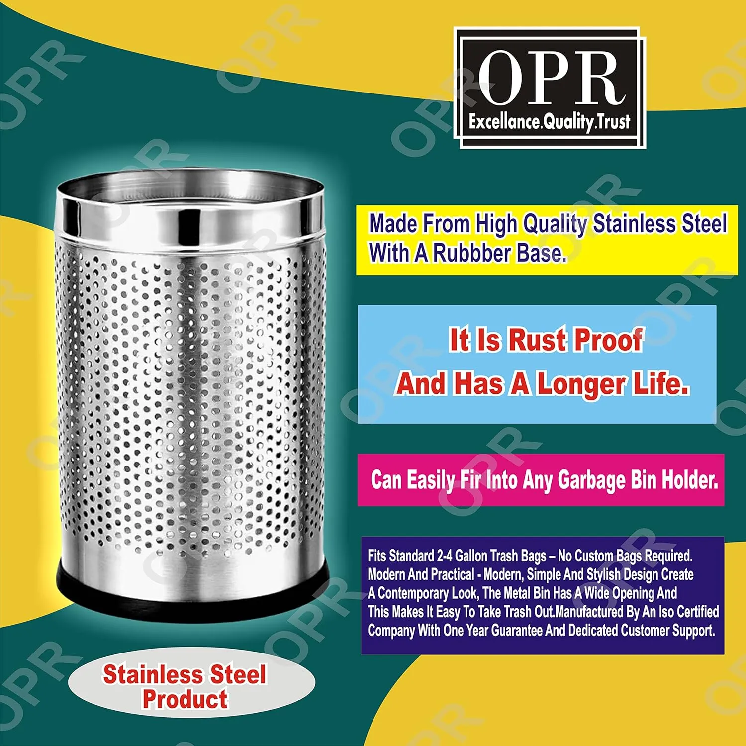OPR Stainless Steel Dustbin Open Perforated Dustbin Without Lid