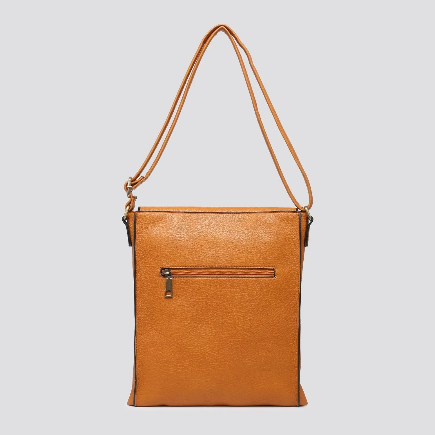 Plain Large Messenger Style Crossbody Bag With Tan Trim (9 Colours)