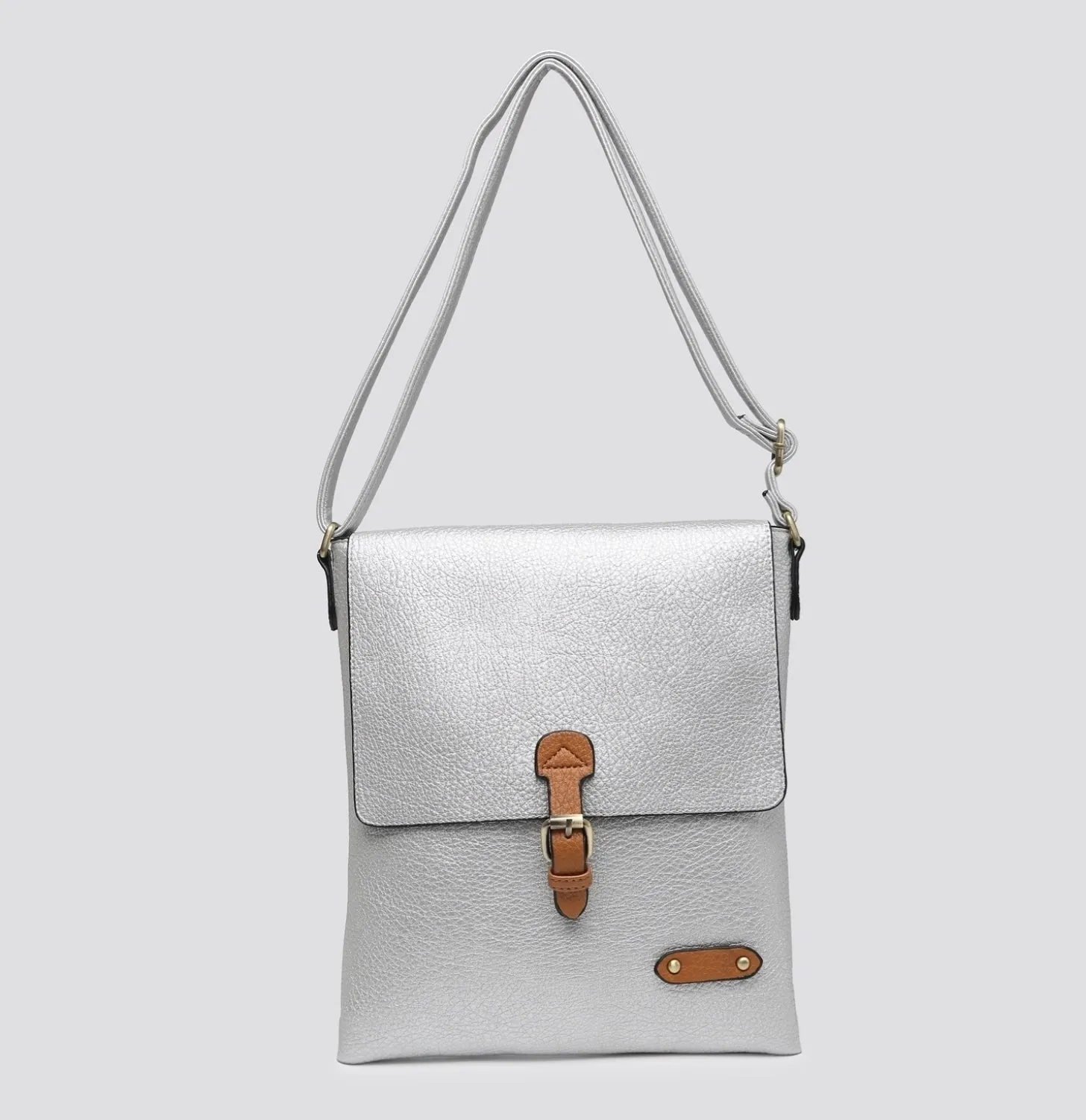 Plain Large Messenger Style Crossbody Bag With Tan Trim (9 Colours)