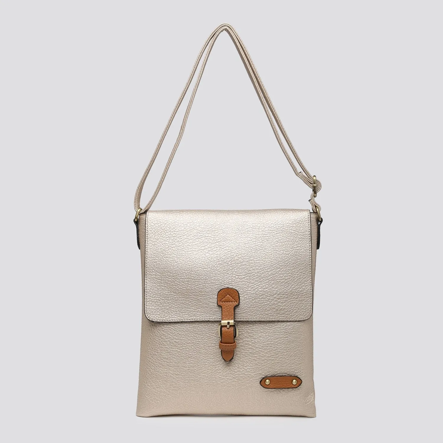 Plain Large Messenger Style Crossbody Bag With Tan Trim (9 Colours)
