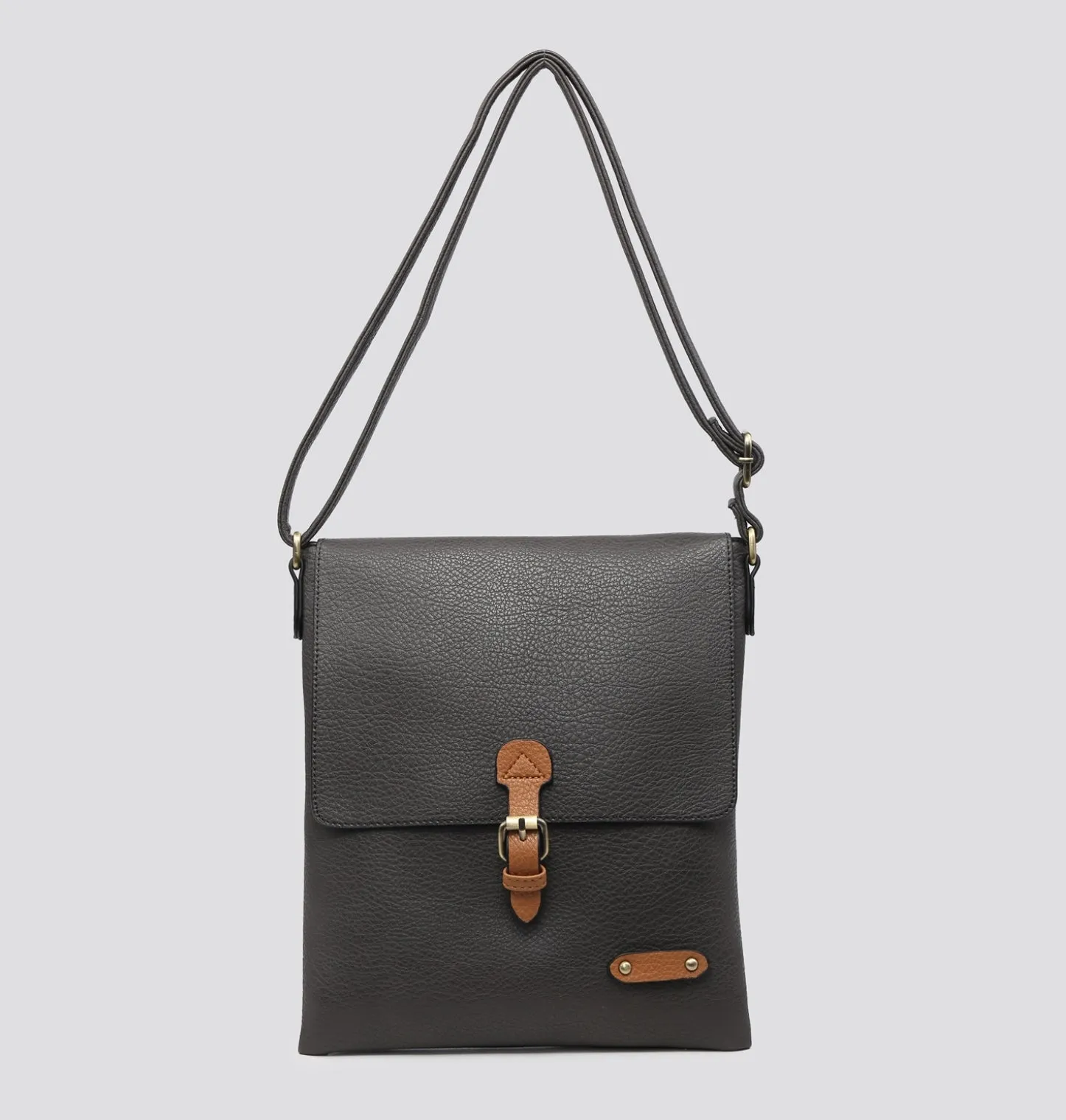 Plain Large Messenger Style Crossbody Bag With Tan Trim (9 Colours)
