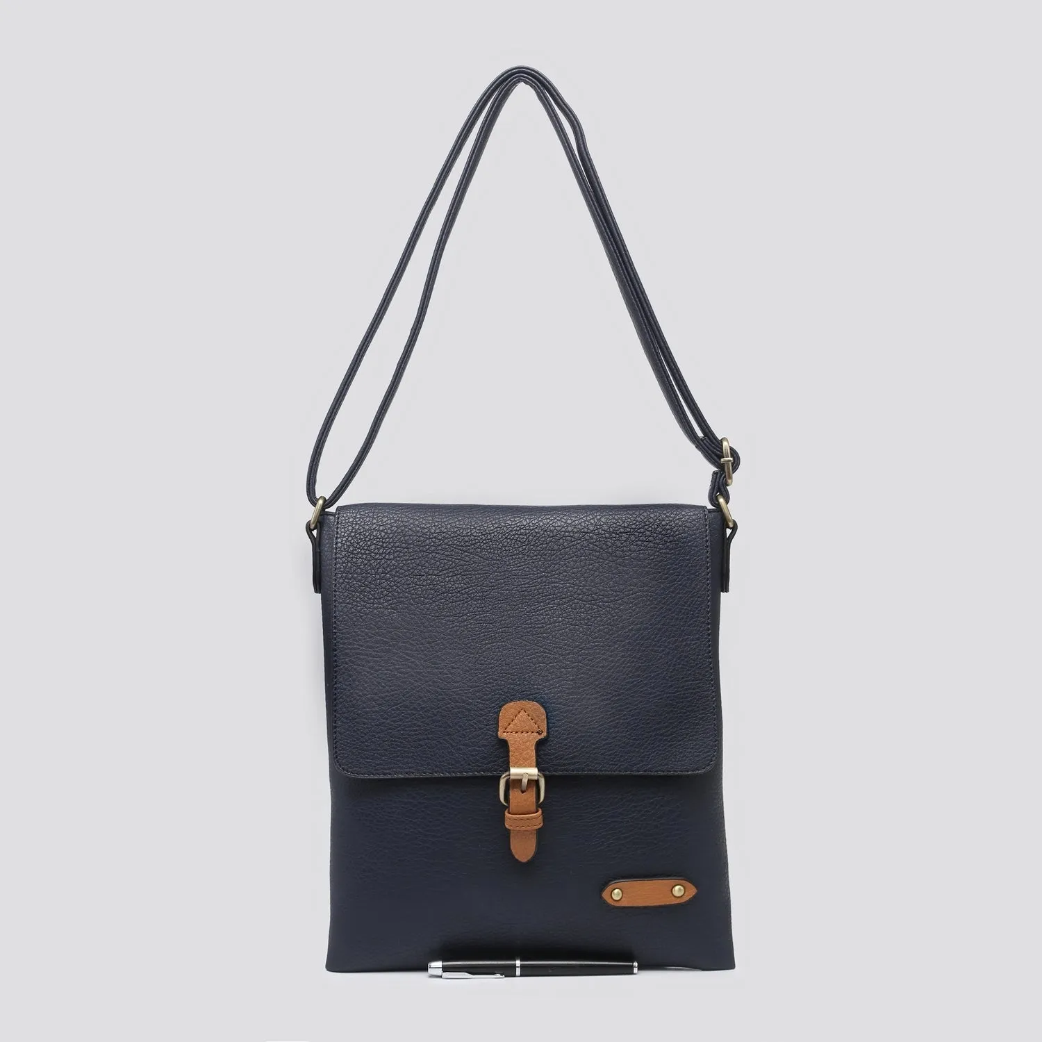 Plain Large Messenger Style Crossbody Bag With Tan Trim (9 Colours)