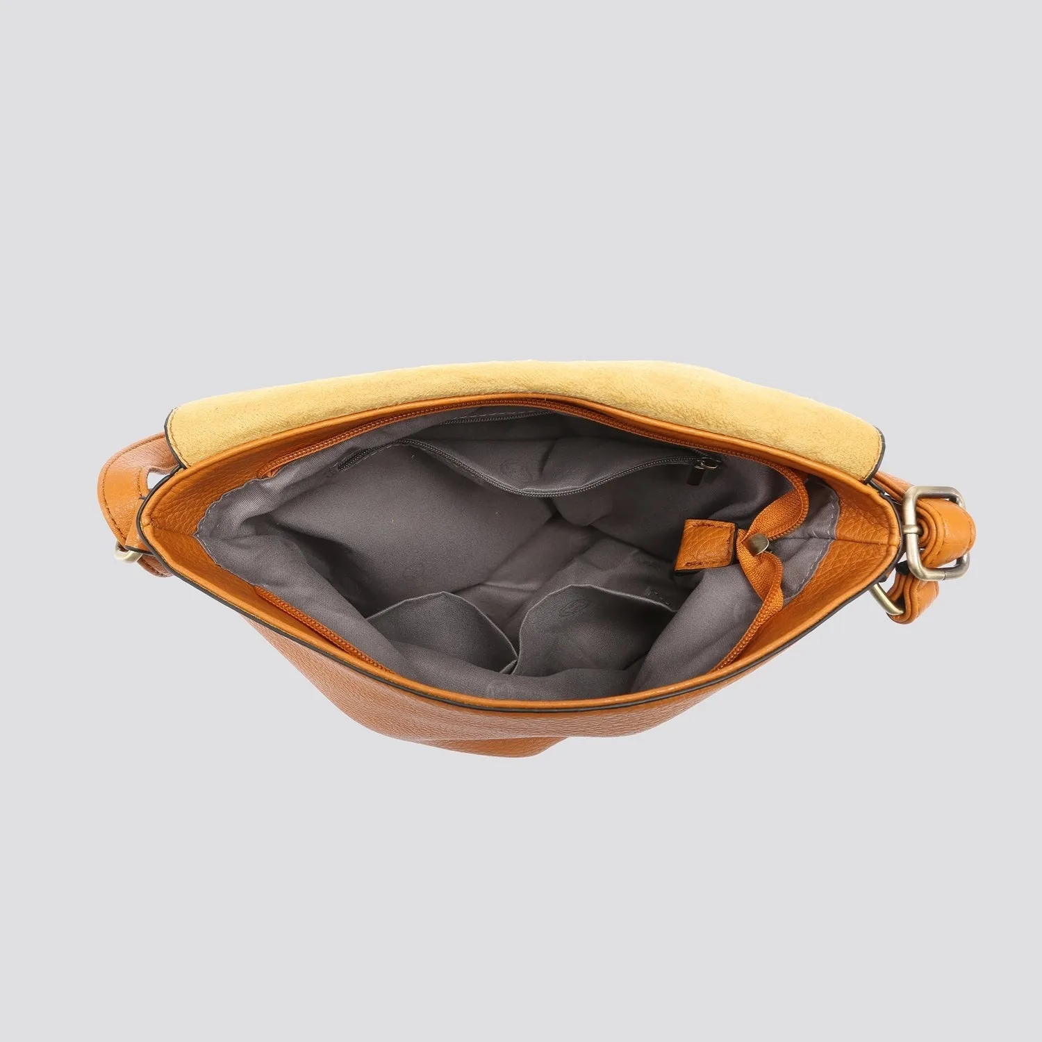 Plain Large Messenger Style Crossbody Bag With Tan Trim (9 Colours)