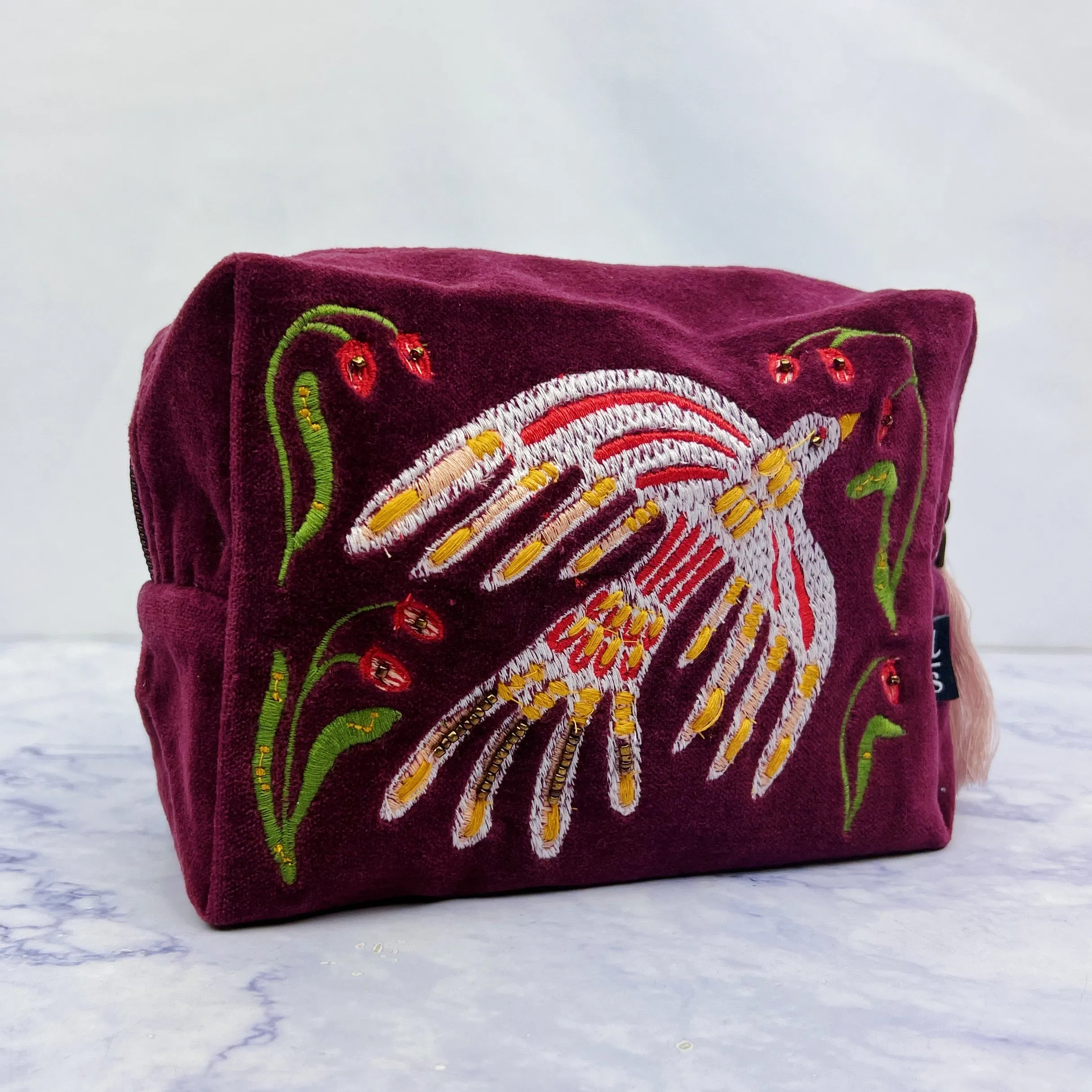 Plume Embroidered Cosmetic Bag