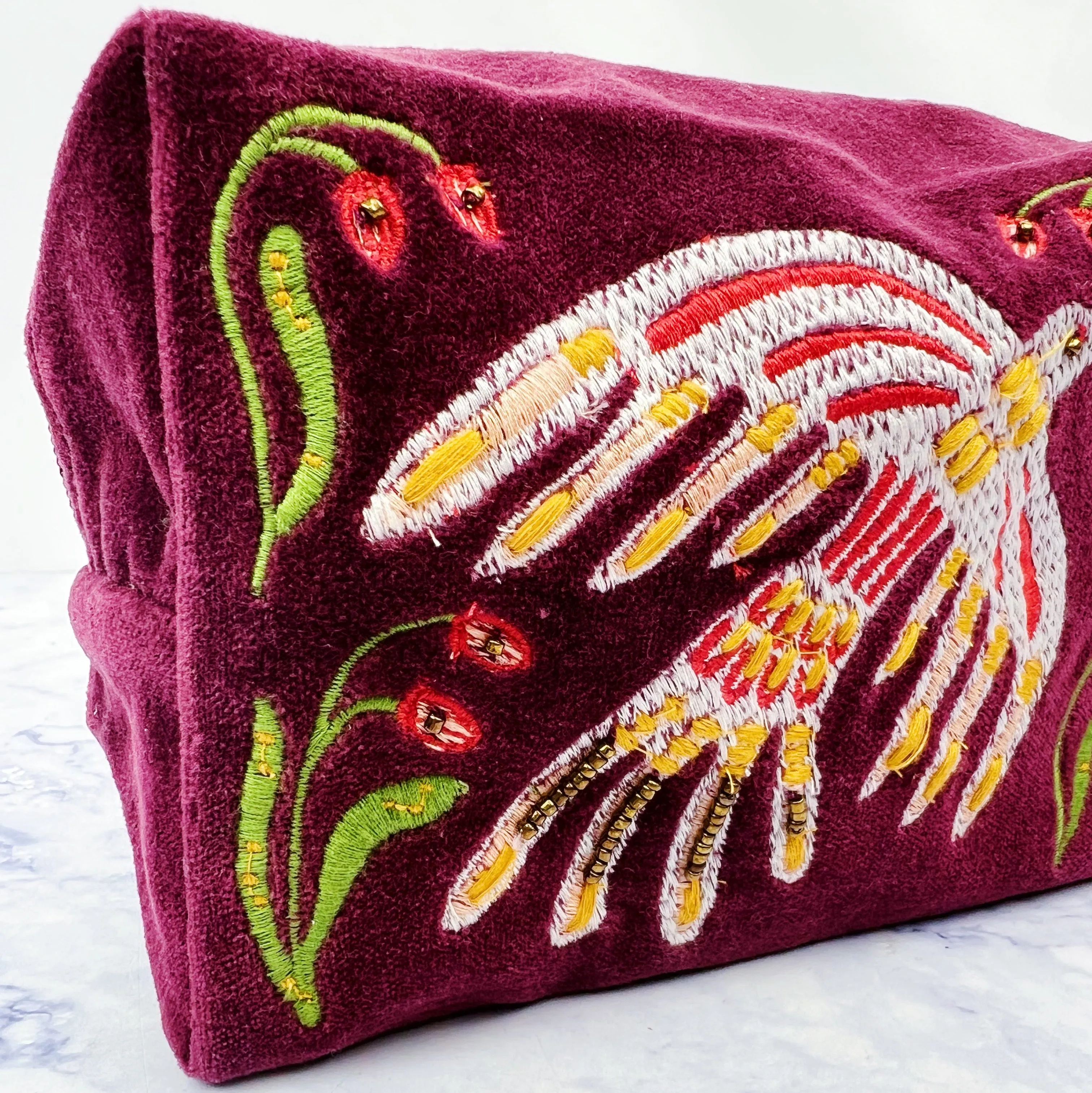 Plume Embroidered Cosmetic Bag