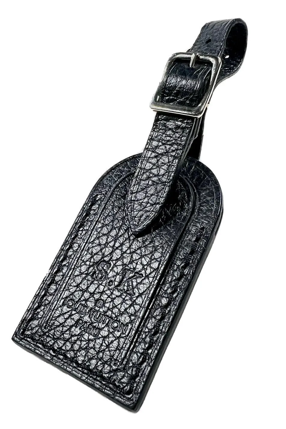 Rare Louis Vuitton Grained Leather Black Luggage Tag w/ SK Hot Stamp