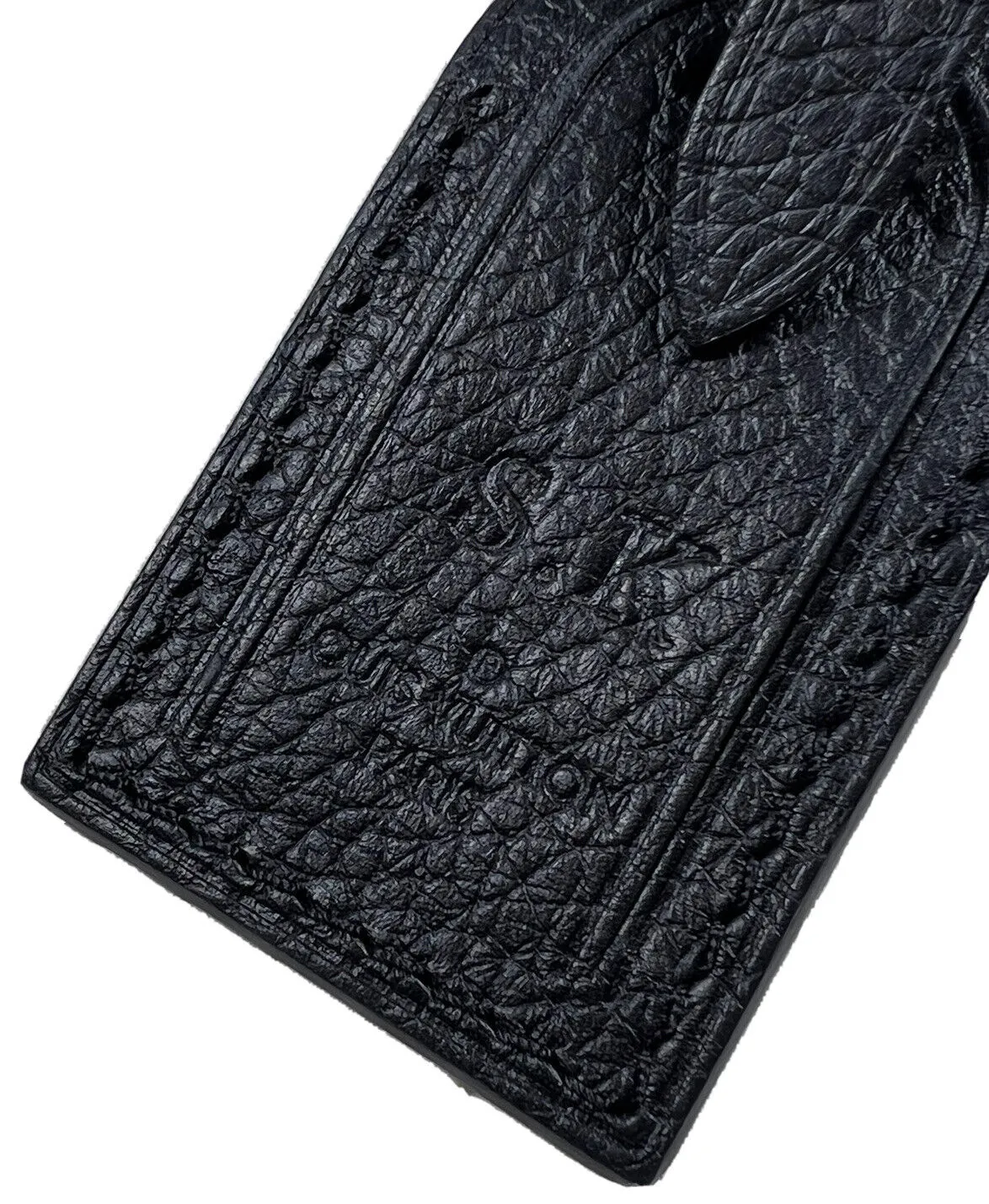 Rare Louis Vuitton Grained Leather Black Luggage Tag w/ SK Hot Stamp