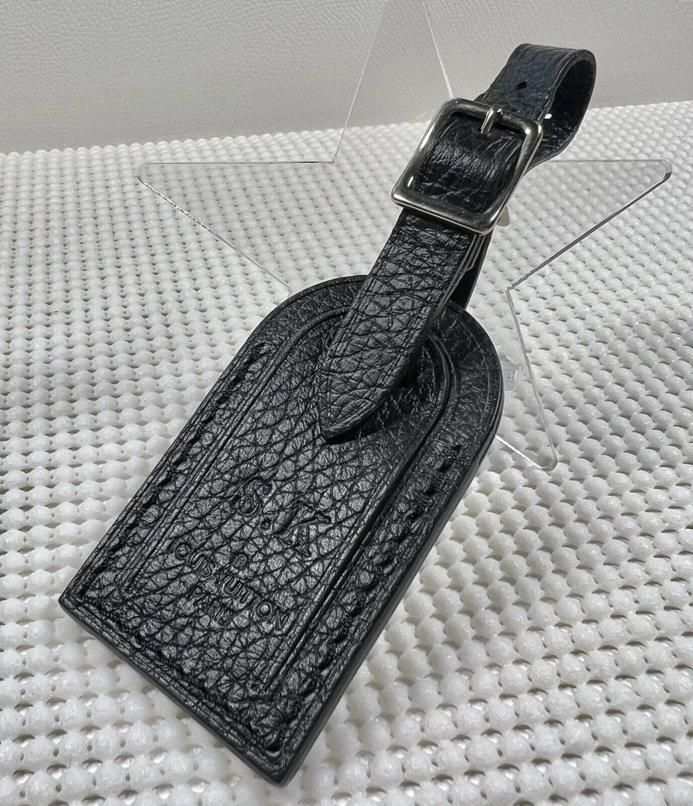 Rare Louis Vuitton Grained Leather Black Luggage Tag w/ SK Hot Stamp