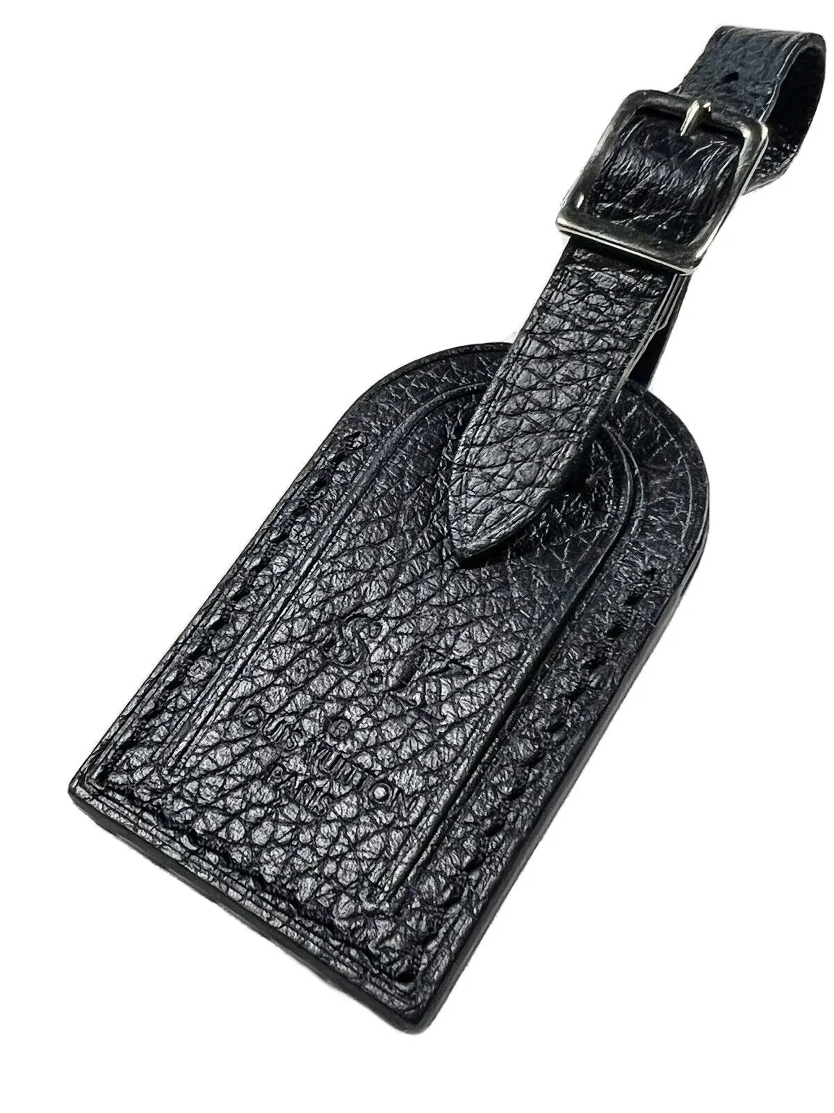 Rare Louis Vuitton Grained Leather Black Luggage Tag w/ SK Hot Stamp