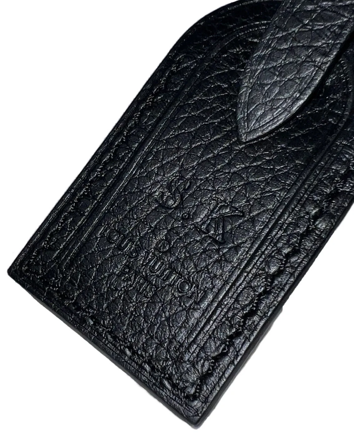 Rare Louis Vuitton Grained Leather Black Luggage Tag w/ SK Hot Stamp