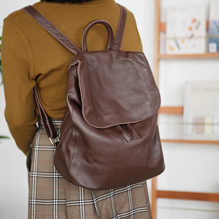 Stylish Womens Black Leather Rucksack Plain Black Backpack For Women