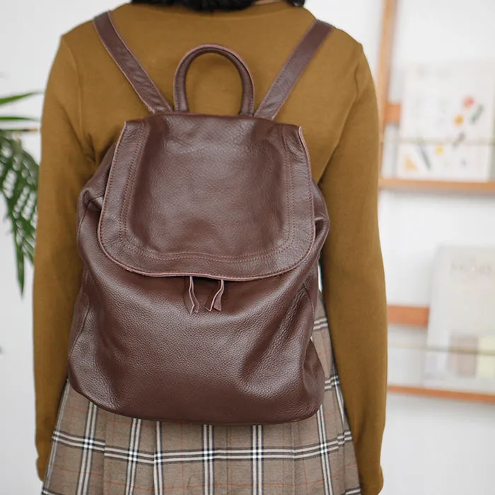 Stylish Womens Black Leather Rucksack Plain Black Backpack For Women