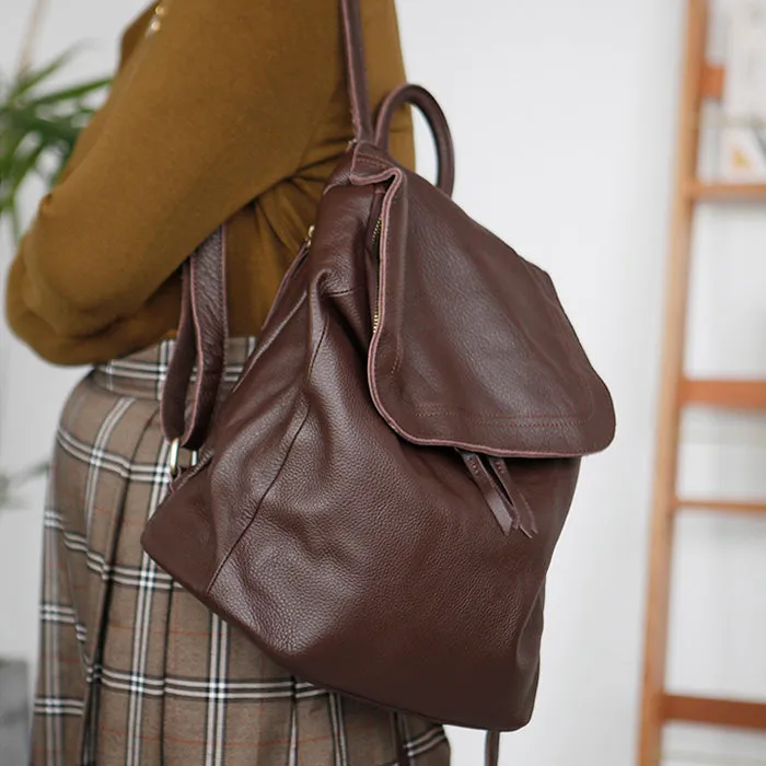 Stylish Womens Black Leather Rucksack Plain Black Backpack For Women