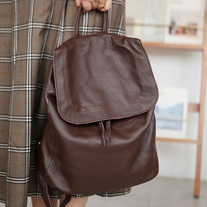 Stylish Womens Black Leather Rucksack Plain Black Backpack For Women